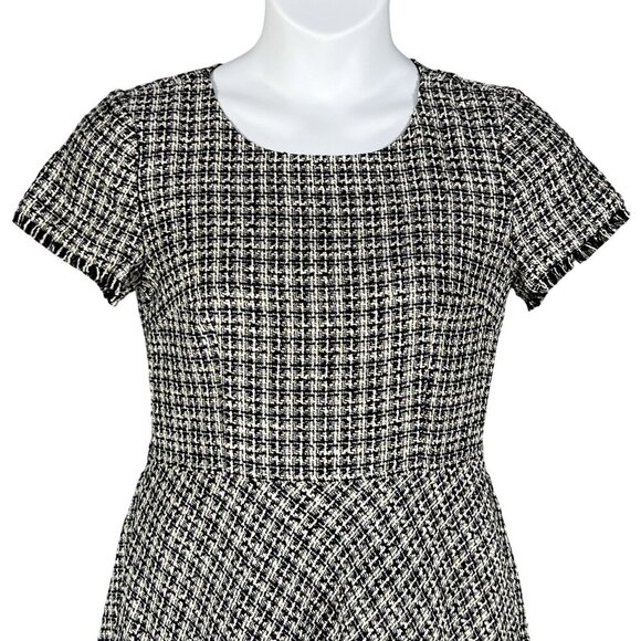 Talbots Womens 6 Tweed Black White Dress Raw Hem Houndstooth Old Money Office - Picture 7 of 16